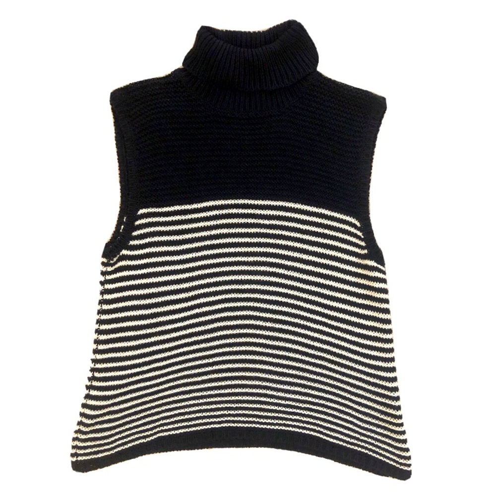 Emanuel Ungaro Black and White Striped Knit Turtleneck Top